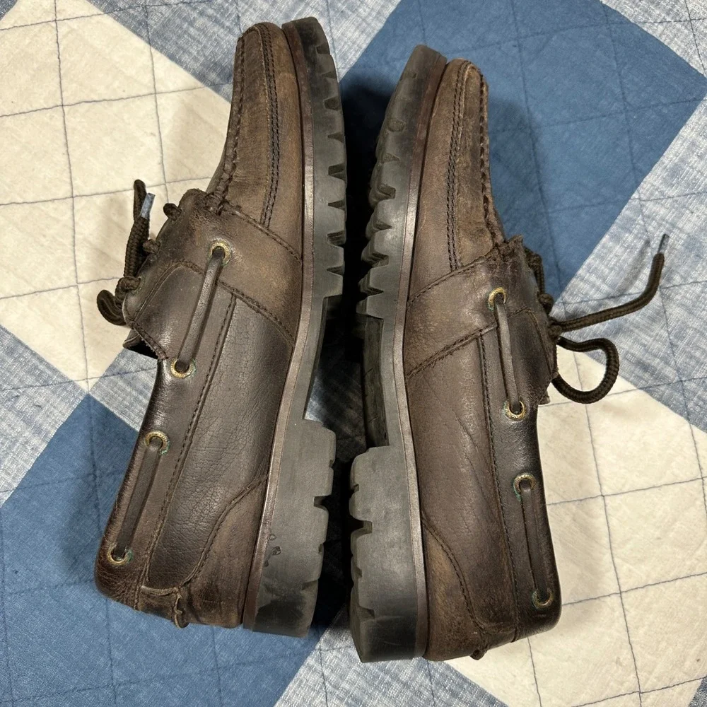 Dockers Mens FPC-1401 Brown Leather Lug Sole Boat Shoes Size 9M Rugged Loafers